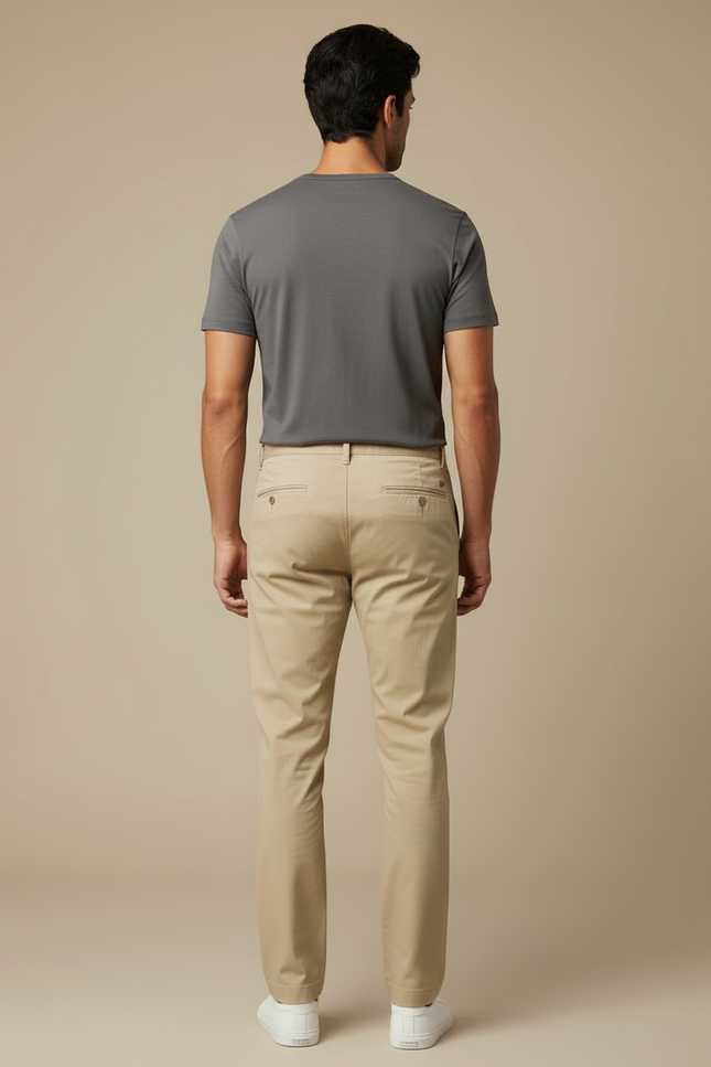 Pantalon Beige Homme Droit Coton Décontracté Chino - vue 2