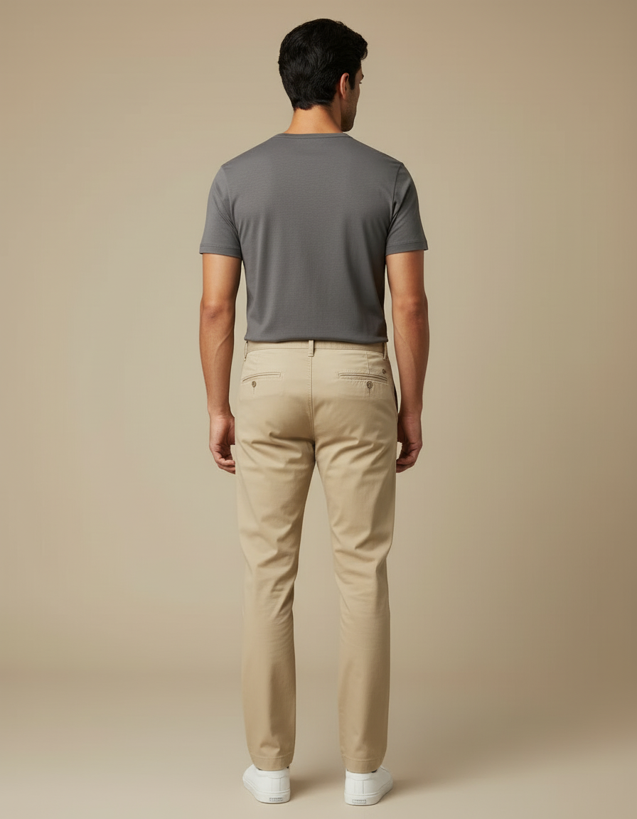 Pantalon Beige Homme Droit Coton Décontracté Chino - vue 2