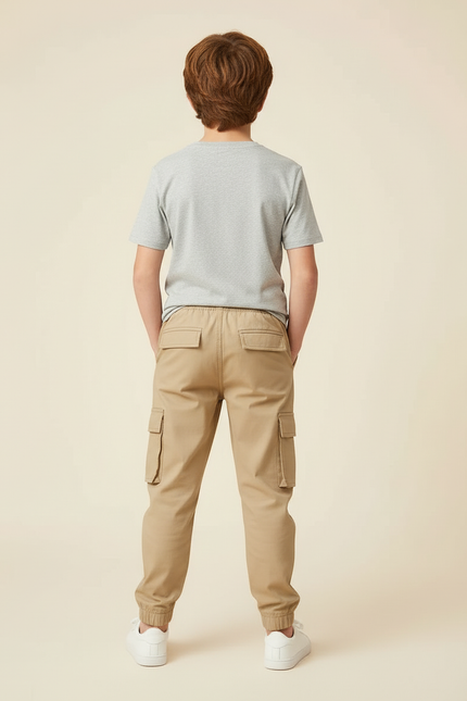Pantalon Beige Cargo Coton Enfant Décontracté Multipoches - vue 2