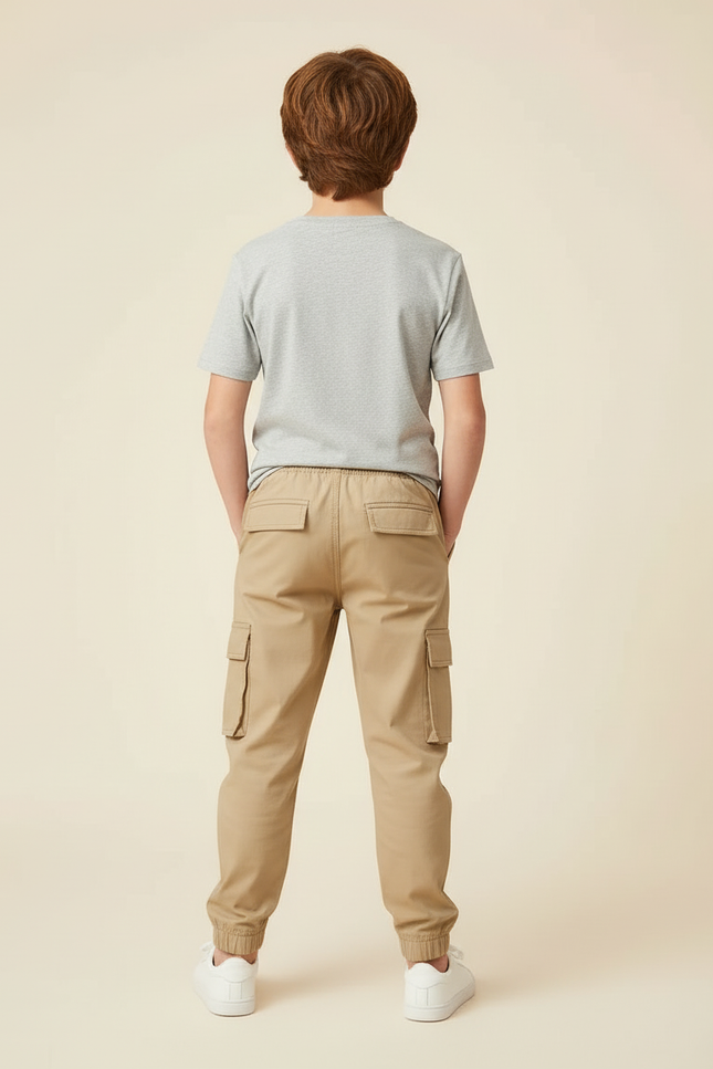 Pantalon Beige Cargo Coton Enfant Décontracté Multipoches - vue 2