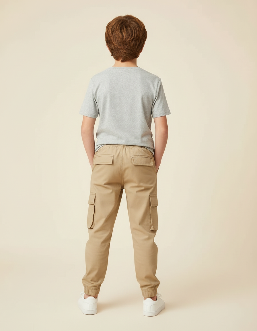 Pantalon Beige Cargo Coton Enfant Décontracté Multipoches - vue 2