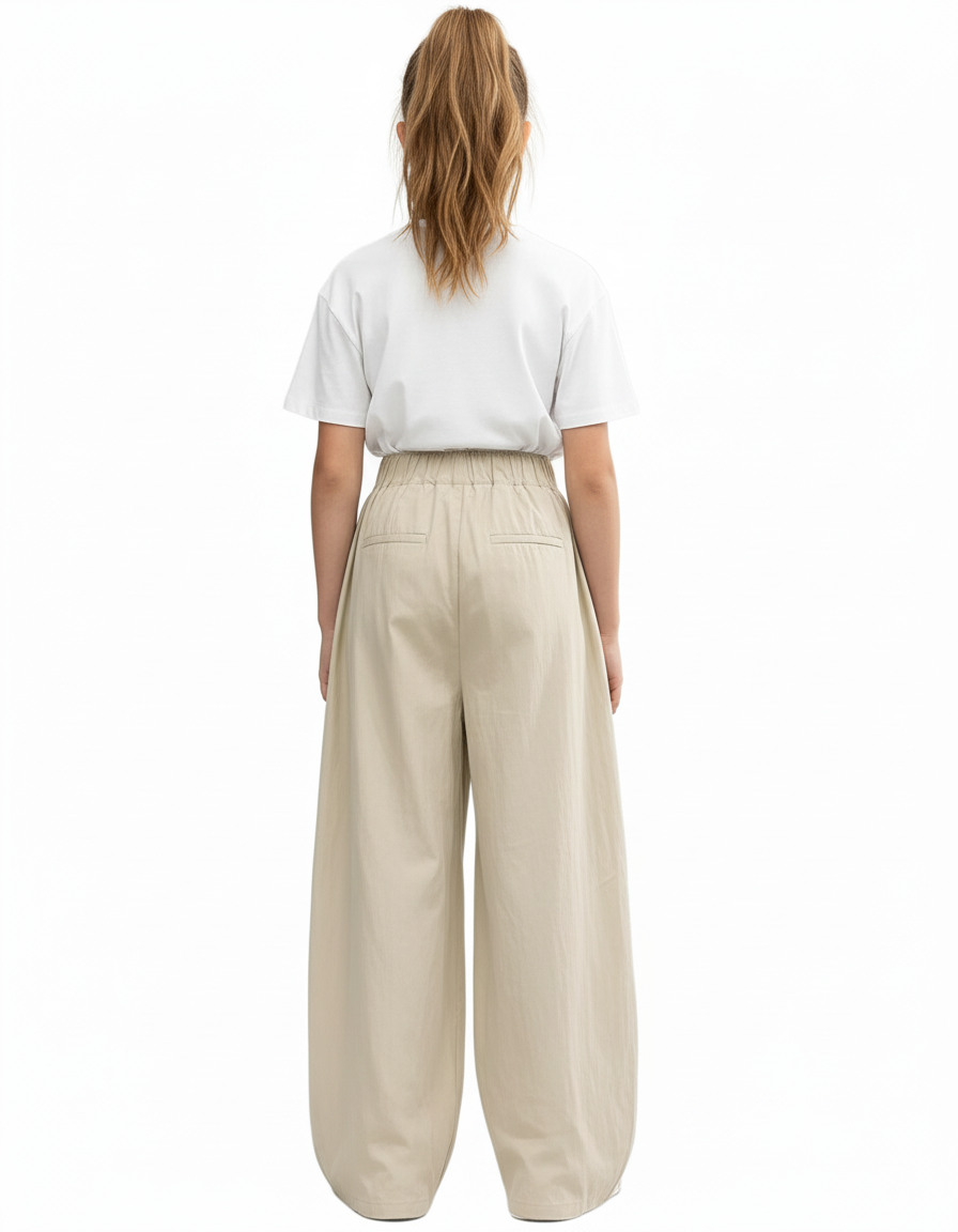 Pantalon Beige Ample Fluide Élastique Fille - Lin - vue 2