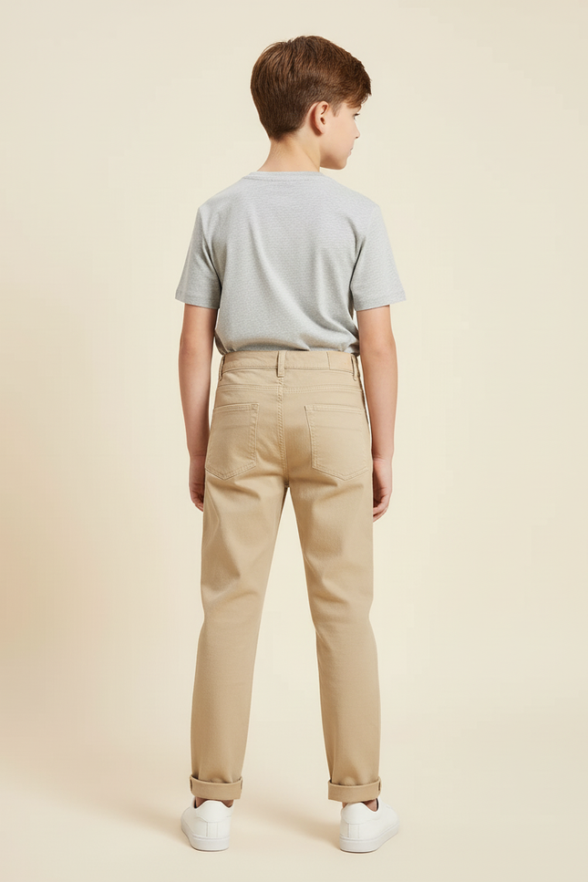 Pantalon Beige Enfant Chino Coton Droit Décontracté - vue 2