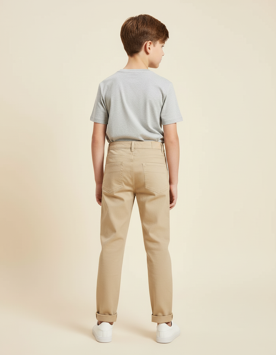 Pantalon Beige Enfant Chino Coton Droit Décontracté - vue 2