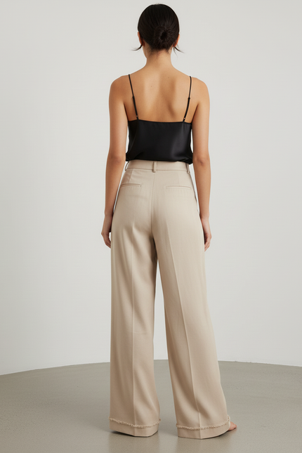 Pantalon Beige Plissé Ample Taille Haute Fluide - Blanc Viscose - vue 2