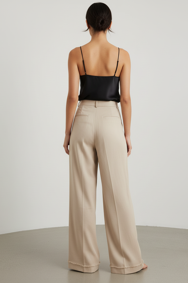Pantalon Beige Plissé Ample Taille Haute Fluide - Blanc Viscose - vue 2