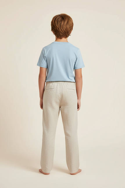 Pantalon Beige Lin Ample Cordon Décontracté Enfant - Blanc - vue 2