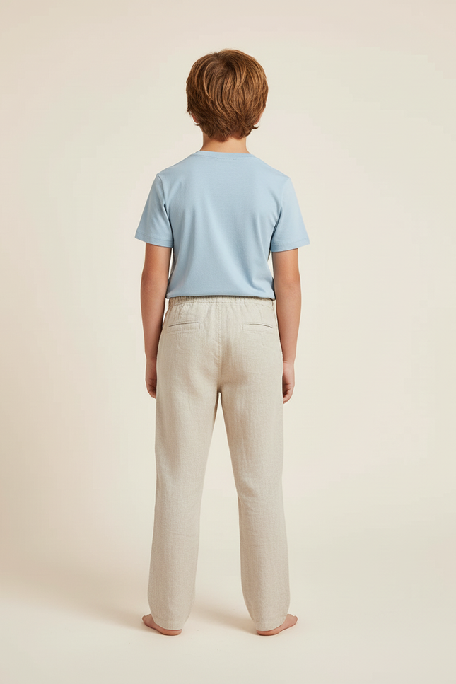 Pantalon Beige Lin Ample Cordon Décontracté Enfant - Blanc - vue 2