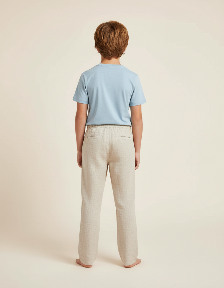 Pantalon Beige Lin Ample Cordon Décontracté Enfant - Blanc - vue 2