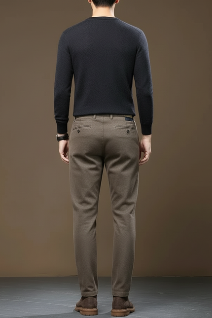 Pantalon Beige Droit Coton Décontracté Homme Élégant - Kaki - vue 2