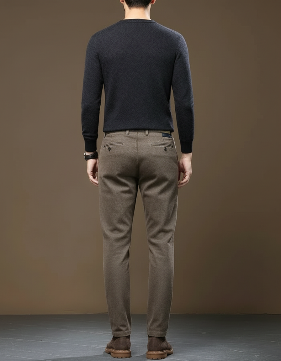 Pantalon Beige Droit Coton Décontracté Homme Élégant - Kaki - vue 2