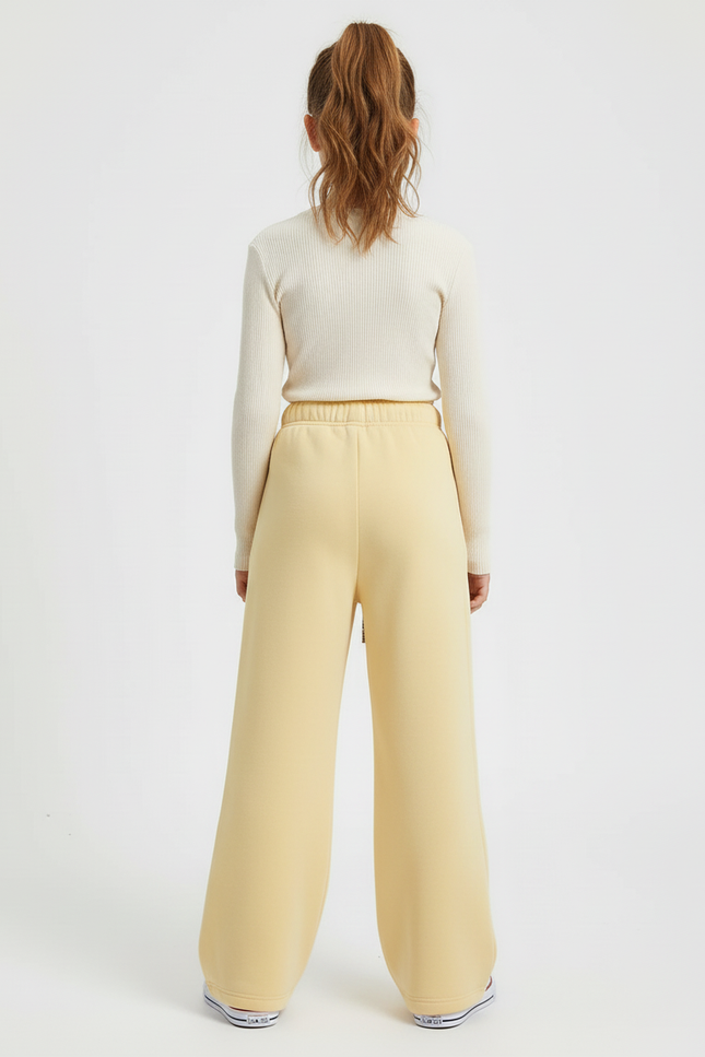 Pantalon Beige Ample Cordon Enfant Décontracté Doux - Jaune Molleton - vue 2