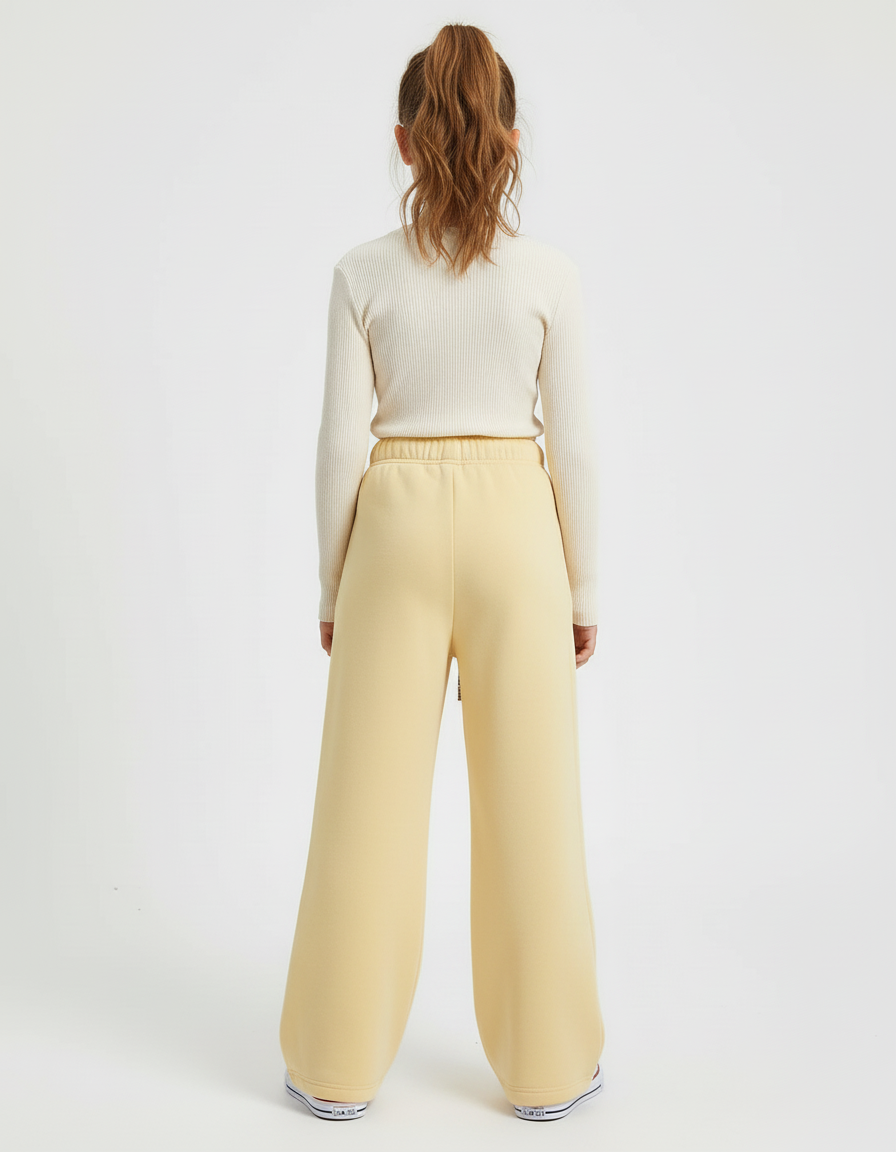 Pantalon Beige Ample Cordon Enfant Décontracté Doux - Jaune Molleton - vue 2