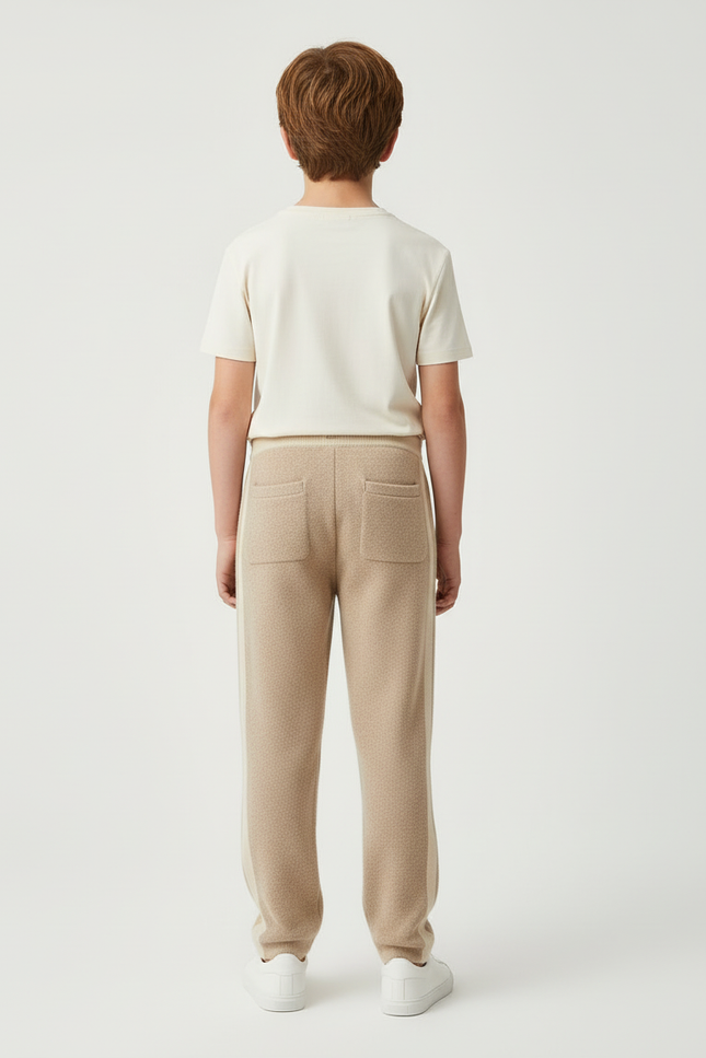 Pantalon Beige Tricoté Ample Rayures Latérales Enfant - Maille - vue 2