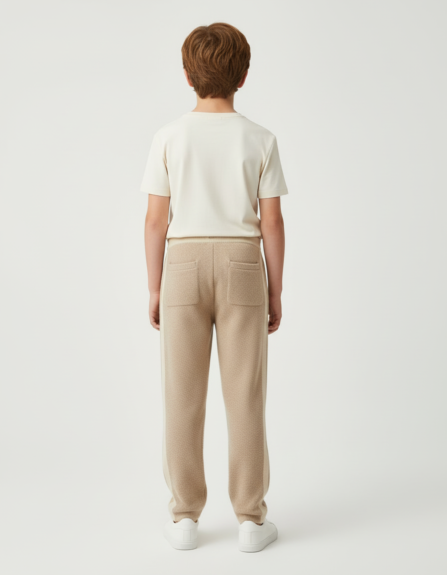 Pantalon Beige Tricoté Ample Rayures Latérales Enfant - Maille - vue 2