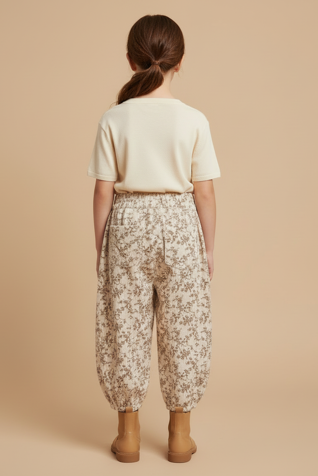 Pantalon Baggy Beige - Imprimé Cordé - vue 2