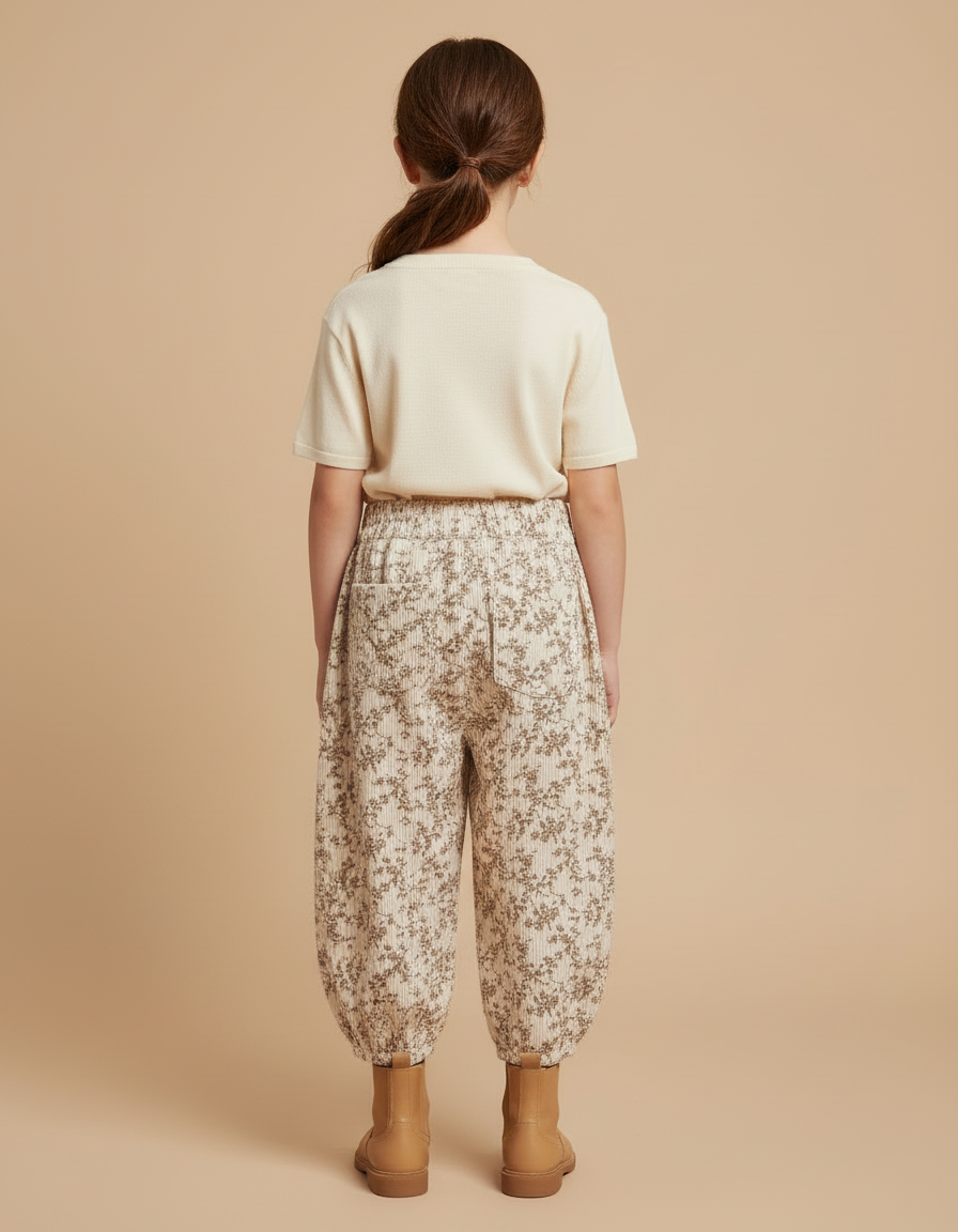 Pantalon Baggy Beige - Imprimé Cordé - vue 2