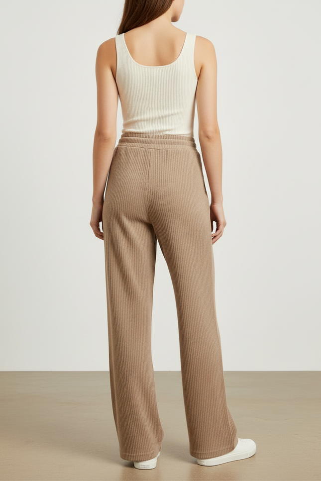 Pantalon Beige Côtelé Ample Décontracté Fluide - Cordé - vue 2