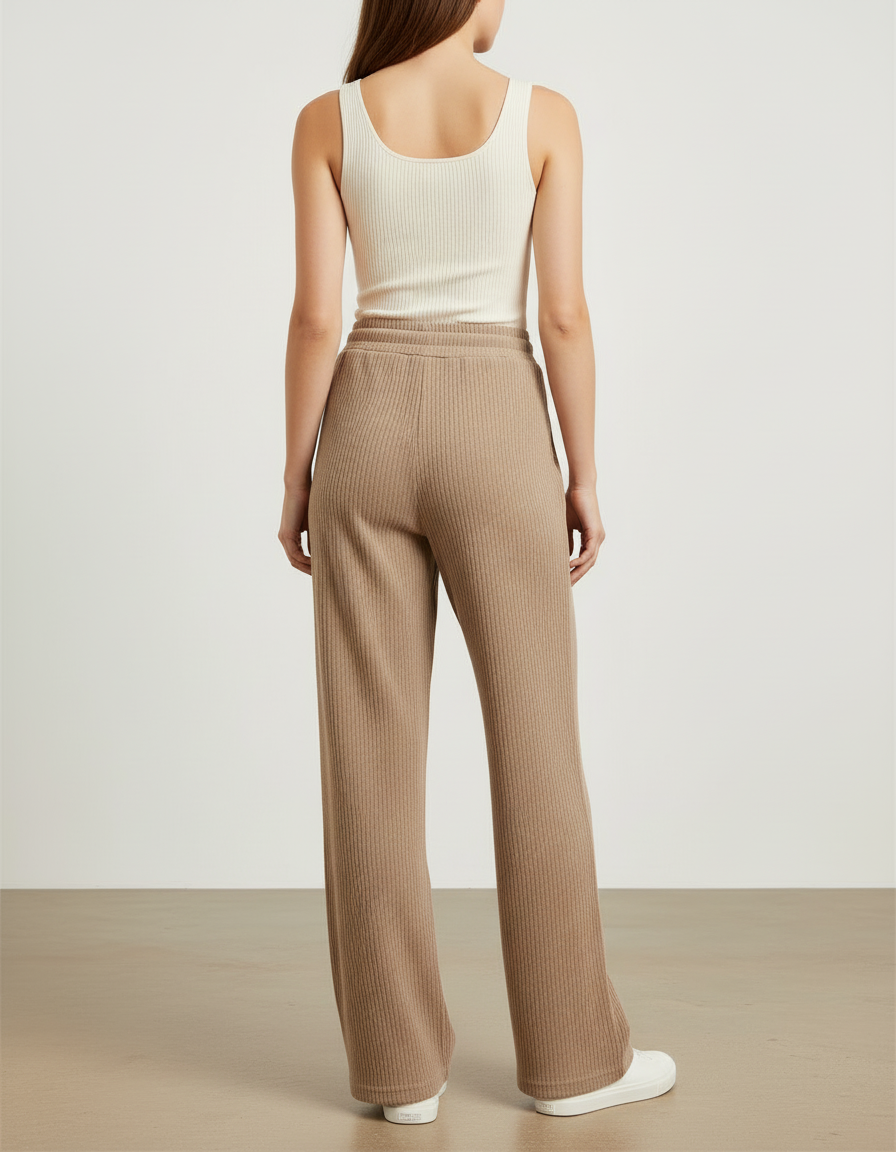 Pantalon Beige Côtelé Ample Décontracté Fluide - Cordé - vue 2