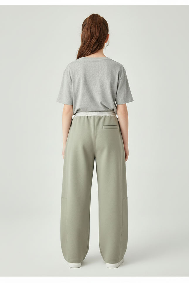 Pantalon Beige Large Décontracté Fille Cordon - Kaki Molleton - vue 2