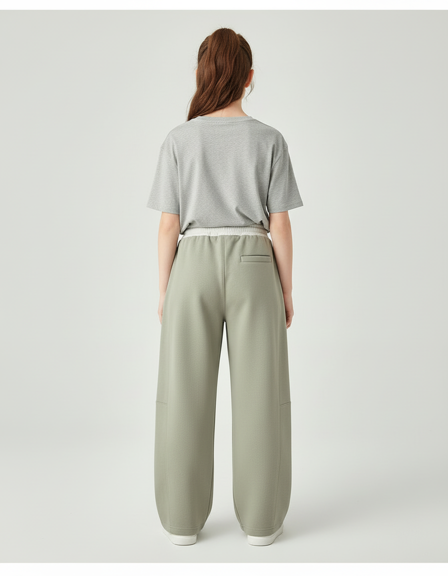 Pantalon Beige Large Décontracté Fille Cordon - Kaki Molleton - vue 2