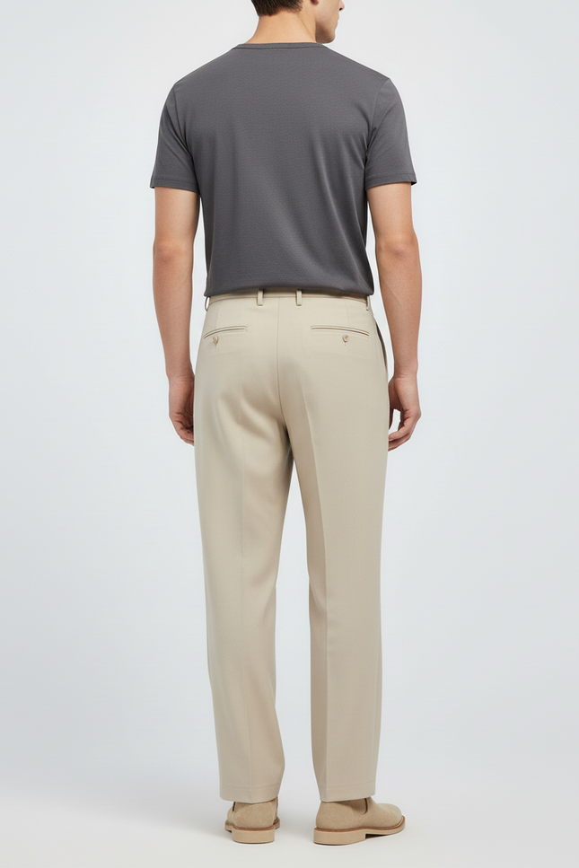 Pantalon Beige Droit Ample Plissé Homme Formel - Gabardine - vue 2