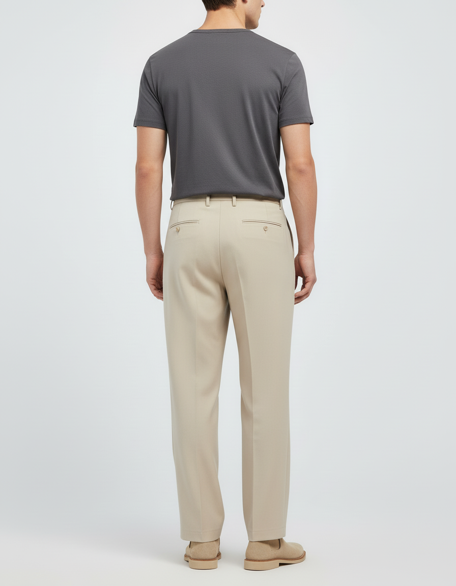 Pantalon Beige Droit Ample Plissé Homme Formel - Gabardine - vue 2