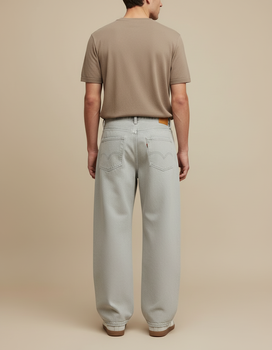 Pantalon Beige Ample Décontracté Coton Homme - Gris Jean - vue 2