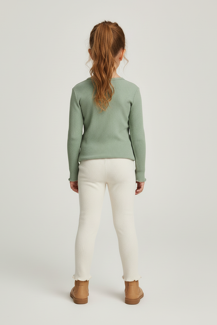 Pantalon Beige Côtelé Cœurs Thermique Fille Hiver - Maille - vue 2