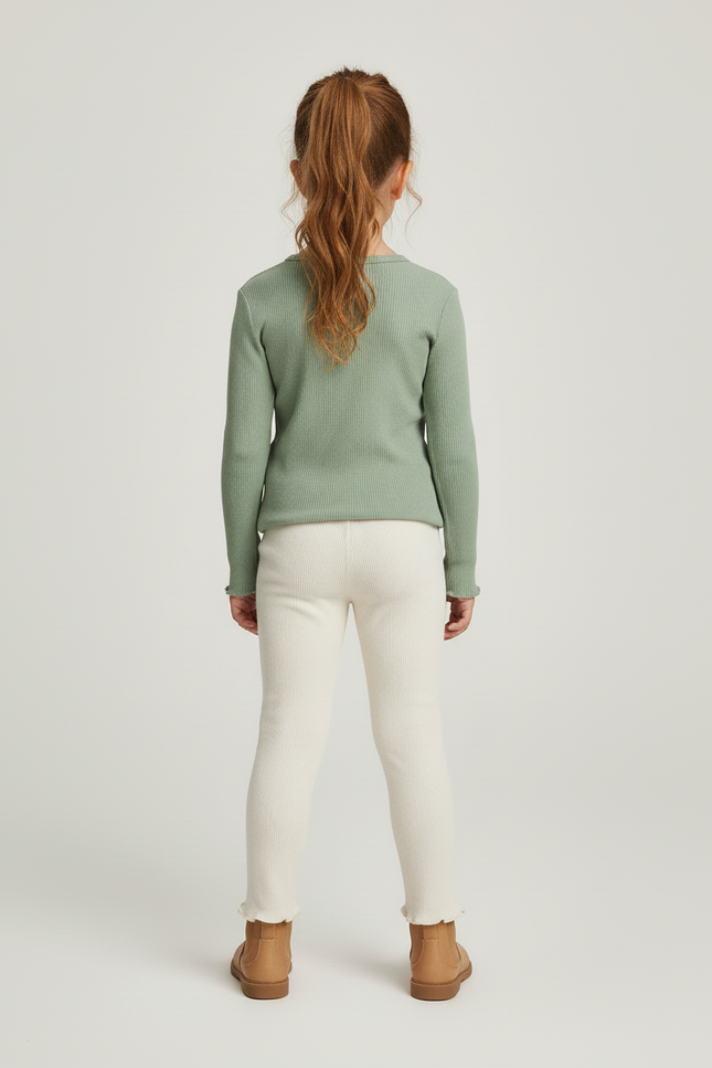 Pantalon Beige Côtelé Cœurs Thermique Fille Hiver - Maille - vue 2