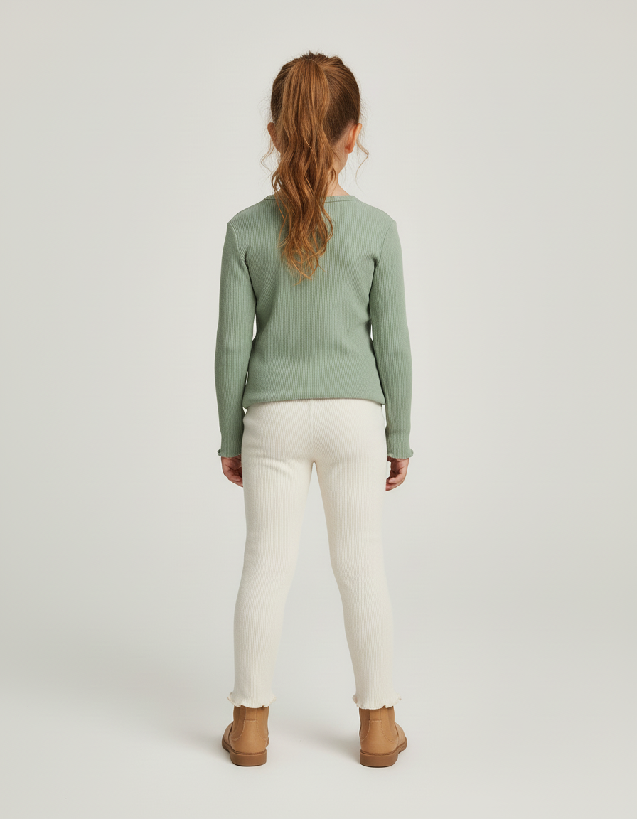 Pantalon Beige Côtelé Cœurs Thermique Fille Hiver - Maille - vue 2