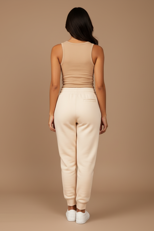 Pantalon Beige Jogging Cordon Molletonné Confortable Femme - vue 2