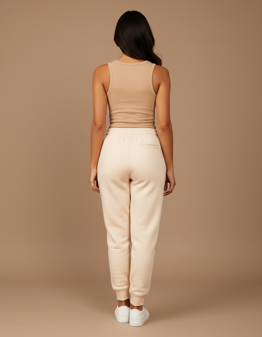 Pantalon Beige Jogging Cordon Molletonné Confortable Femme - vue 2