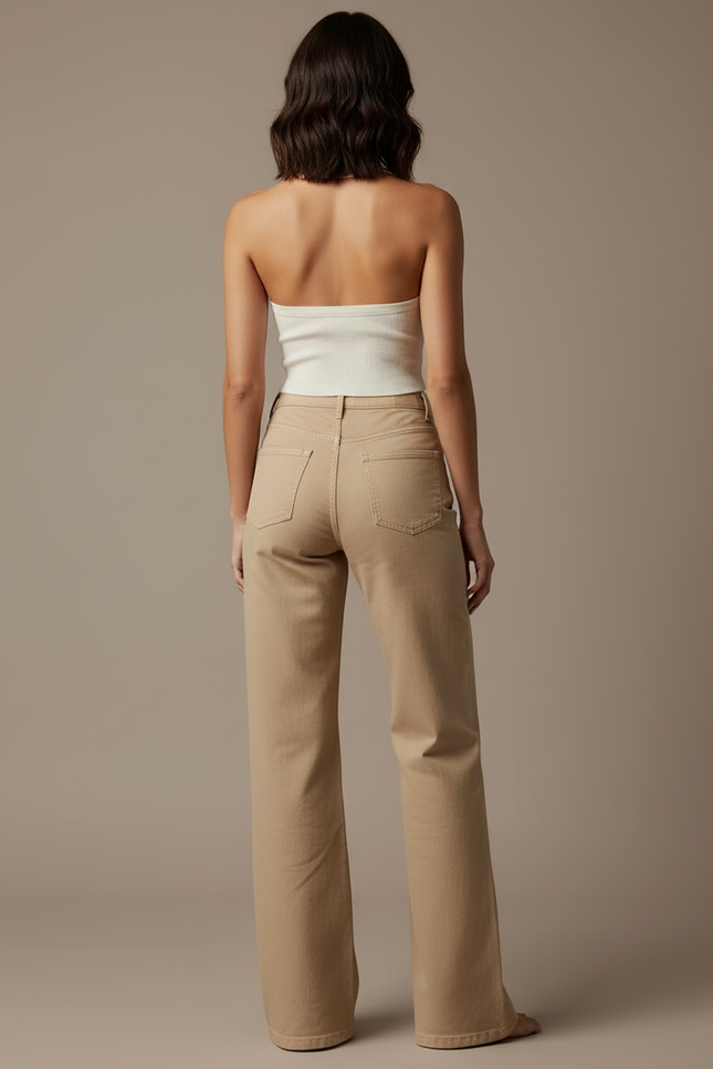 Pantalon Beige Droit Taille Haute Ample Femme - Jean - vue 2