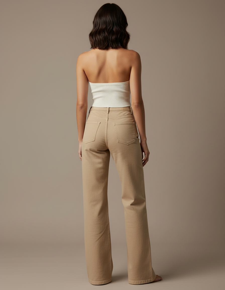 Pantalon Beige Droit Taille Haute Ample Femme - Jean - vue 2