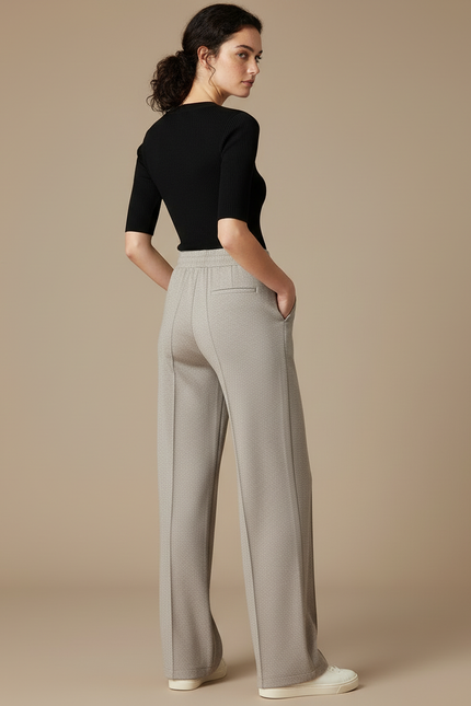 Pantalon Beige Droit Ample Décontracté Texturé Cordon - Maille - vue 2