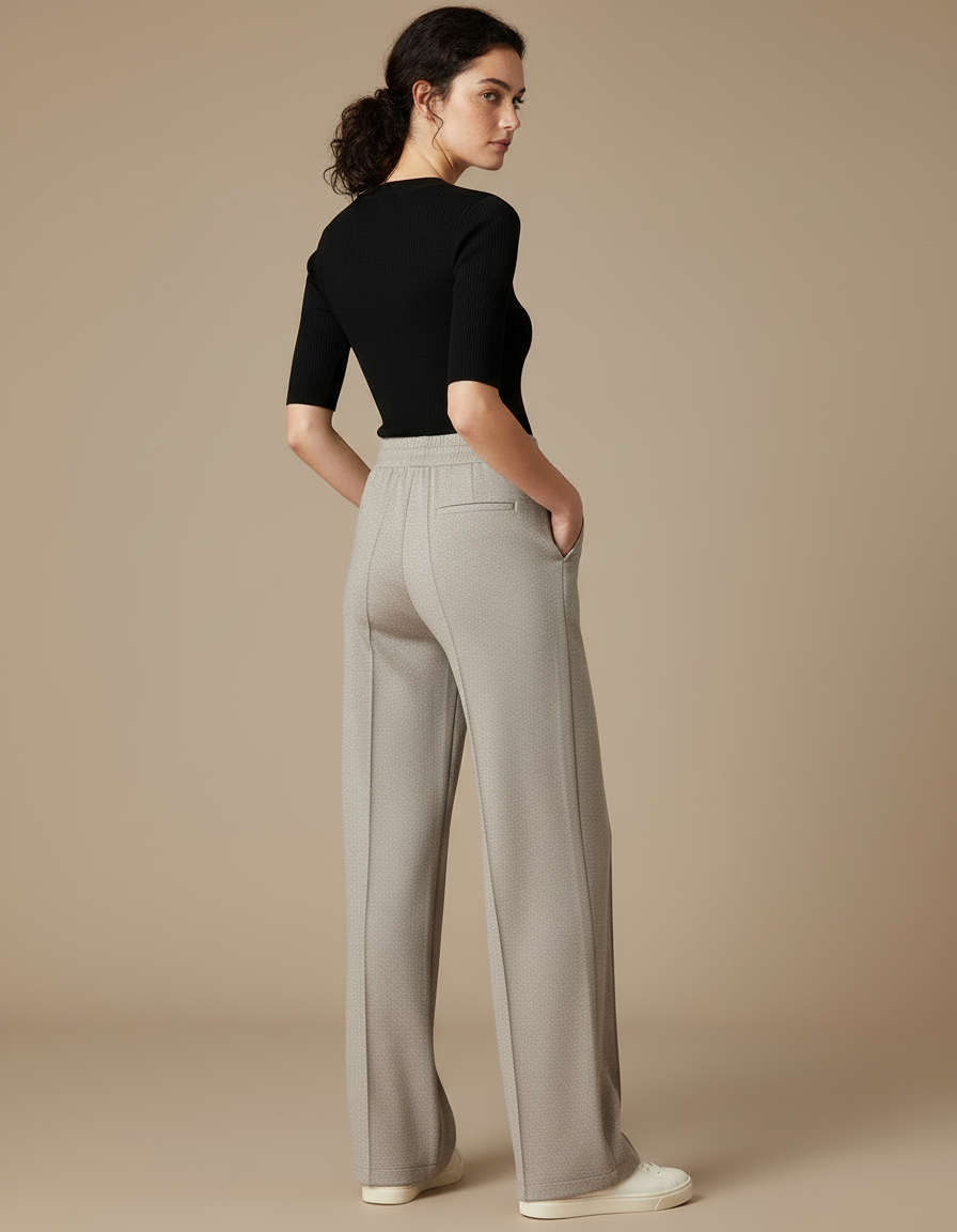 Pantalon Beige Droit Ample Décontracté Texturé Cordon - Maille - vue 2