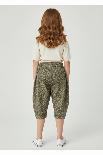 Pantalon Beige Fleuri Ample Élastiqué Enfant Coton - Imprimé - vue 2