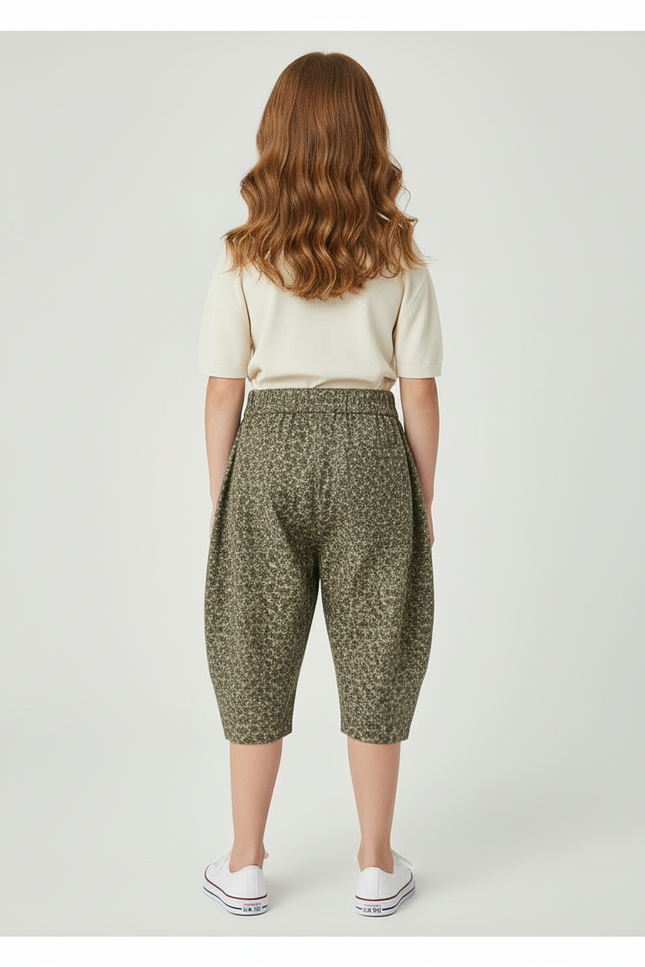 Pantalon Beige Fleuri Ample Élastiqué Enfant Coton - Imprimé - vue 2