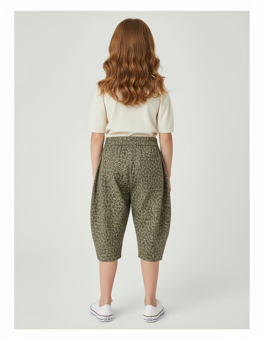 Pantalon Beige Fleuri Ample Élastiqué Enfant Coton - Imprimé - vue 2