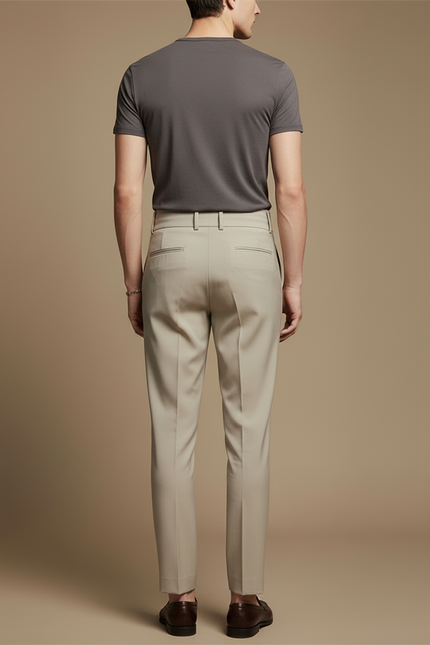 Pantalon Beige Plissé Élégant Droit Business Homme - Gabardine - vue 2