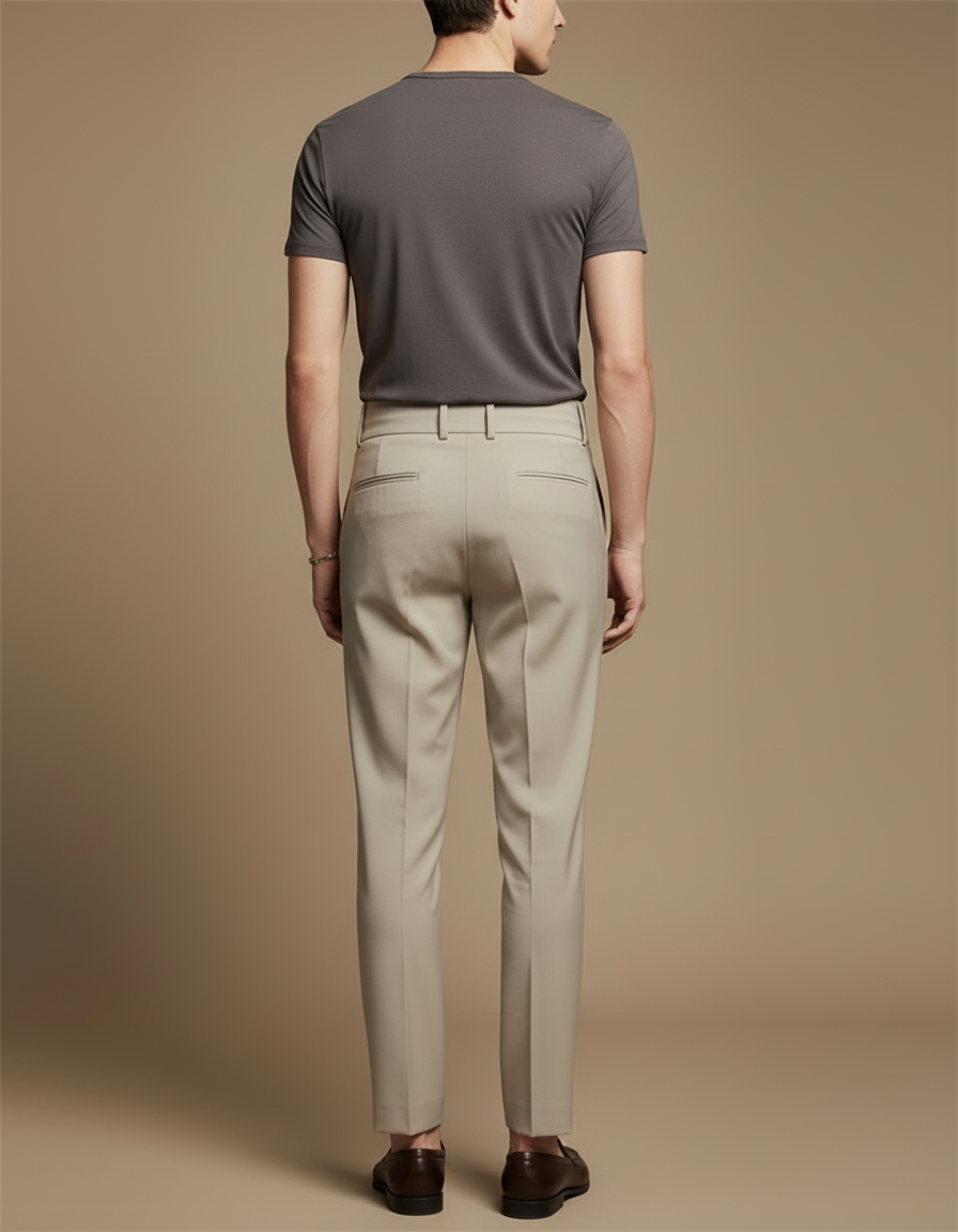 Pantalon Beige Plissé Élégant Droit Business Homme - Gabardine - vue 2