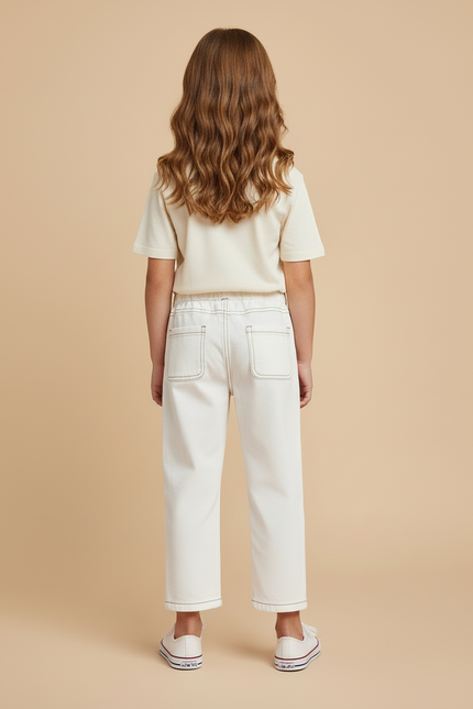 Pantalon Beige Enfant Décontracté Coton Élastique - Toile - vue 2