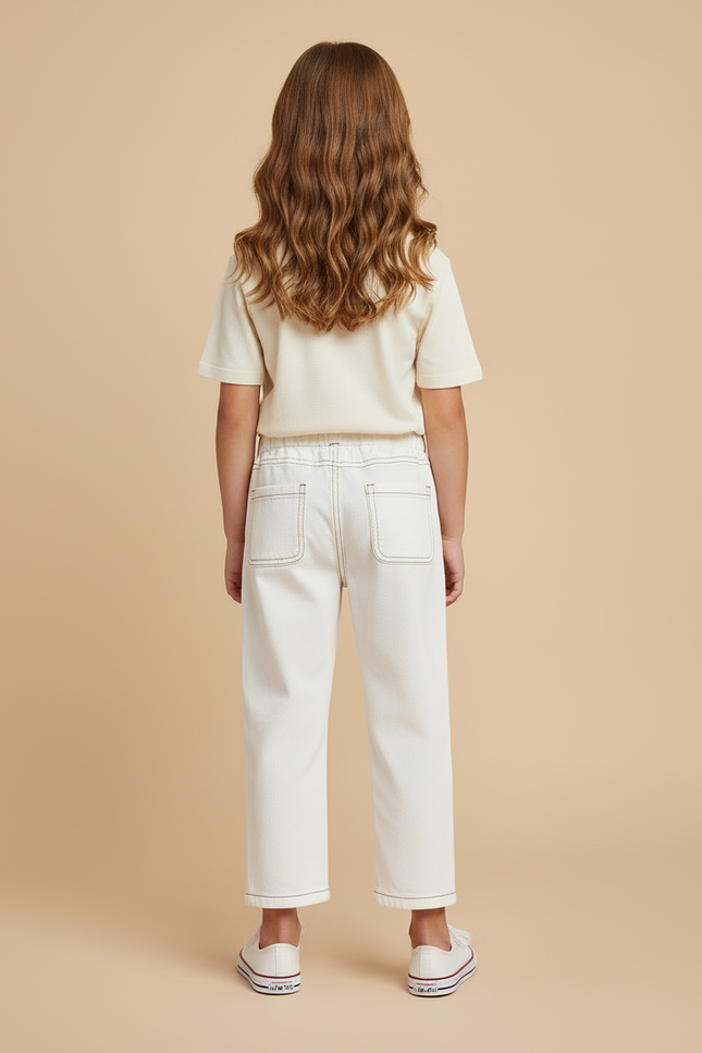 Pantalon Beige Enfant Décontracté Coton Élastique - Toile - vue 2