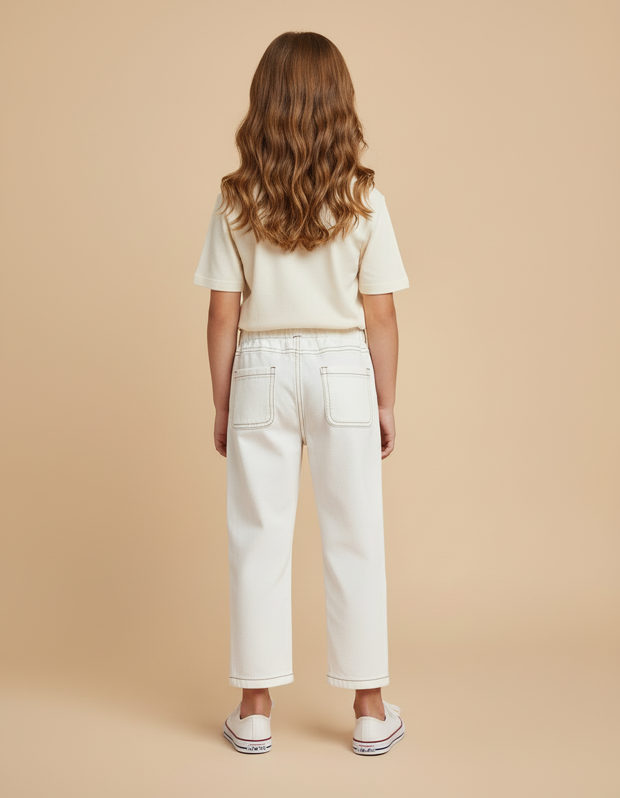 Pantalon Beige Enfant Décontracté Coton Élastique - Toile - vue 2