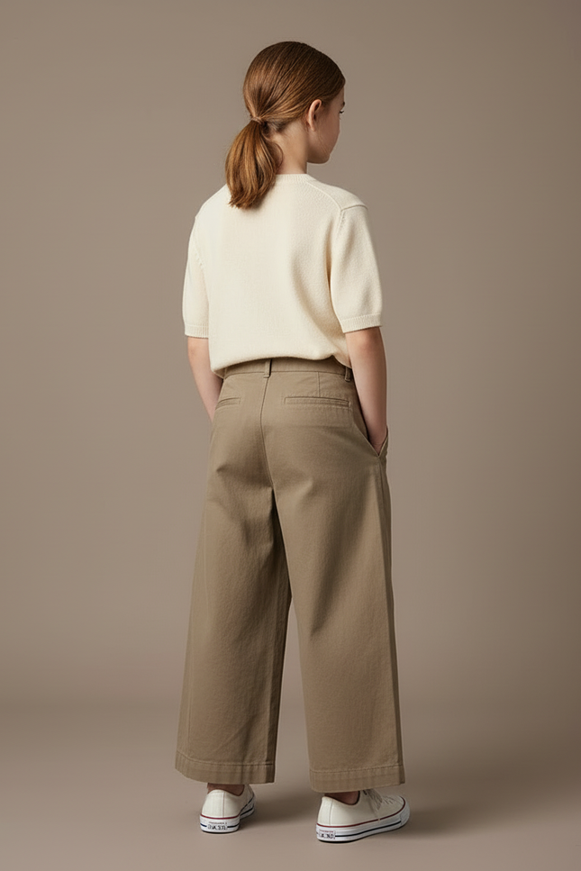 Pantalon Beige Enfant Ample Plissé Décontracté - Kaki Toile - vue 2