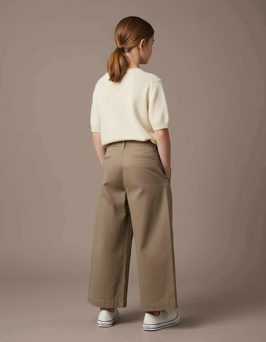 Pantalon Beige Enfant Ample Plissé Décontracté - Kaki Toile - vue 2