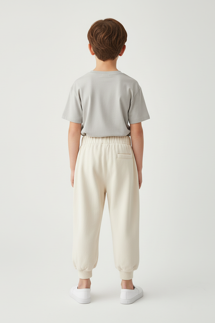 Pantalon Beige Molletonné Ample Confortable Élastique Garçon - vue 2