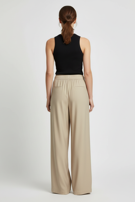 Pantalon Beige Ample Fluide Décontracté Taille Haute - Viscose - vue 2