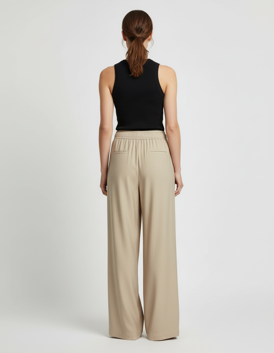 Pantalon Beige Ample Fluide Décontracté Taille Haute - Viscose - vue 2